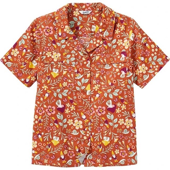 Duluth Trading Co Tops - Duluth Trading Shirt Short Sleeve Artisan Hemp Mushroom Floral Camp Brown XL